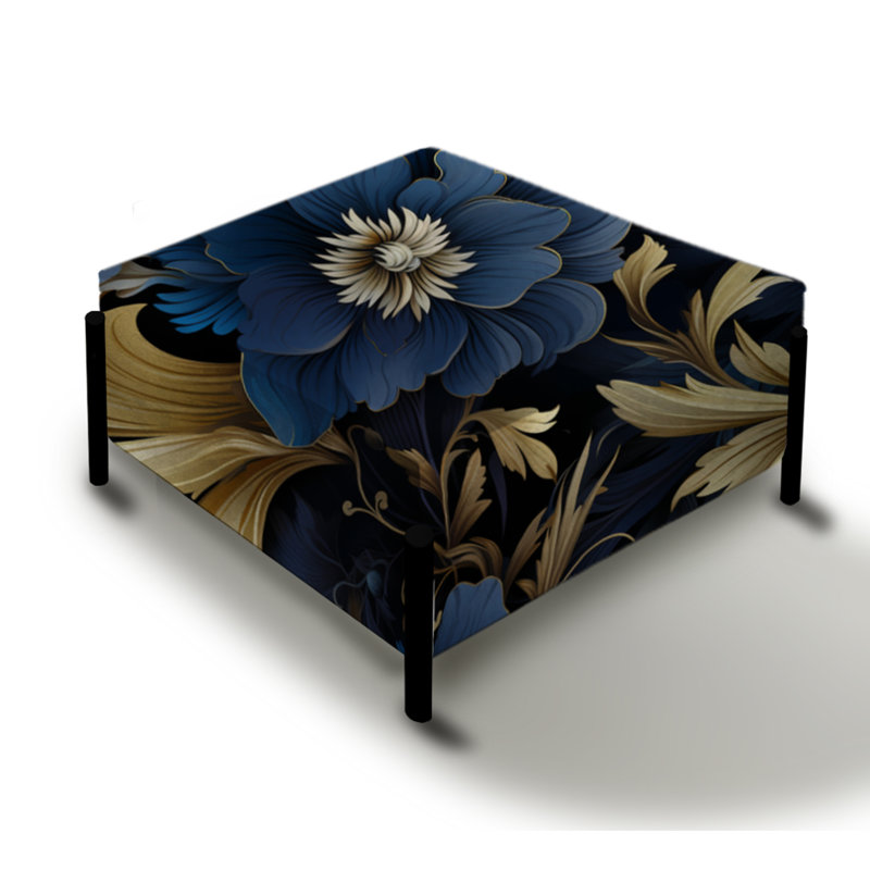 Mystical Blue Damask Mirage - Grand repose-pieds carré damassé