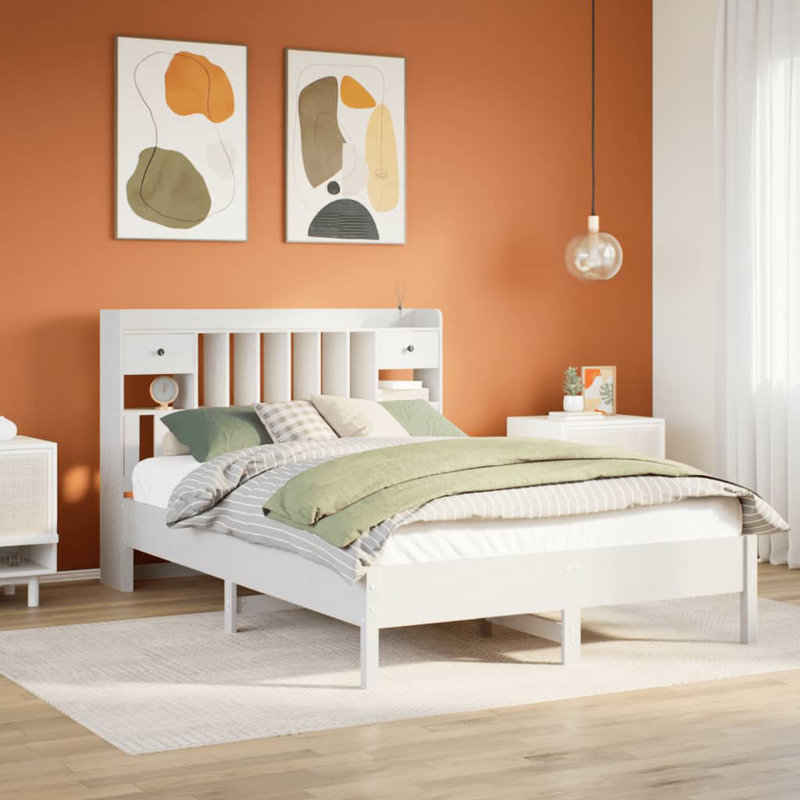 Samarinda Solid Wood Storage Bed, 110cm H x 228.5cm W x 166cm D, White