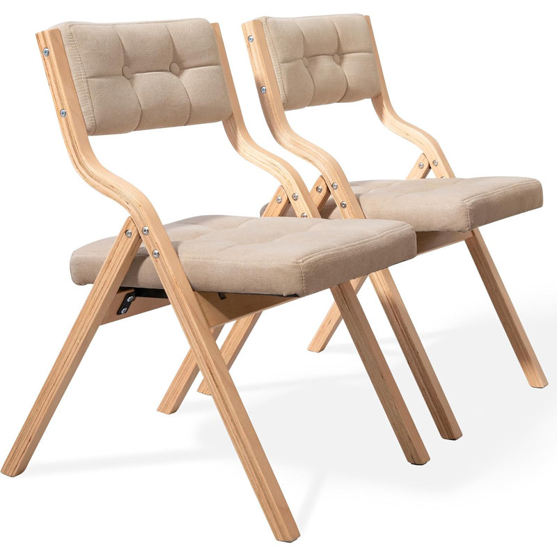 Chaise pliante rembourrée en bois avec coussin, ensemble de 2, siège portable et assemblé pour la cuisine, le mariage, Kaki
