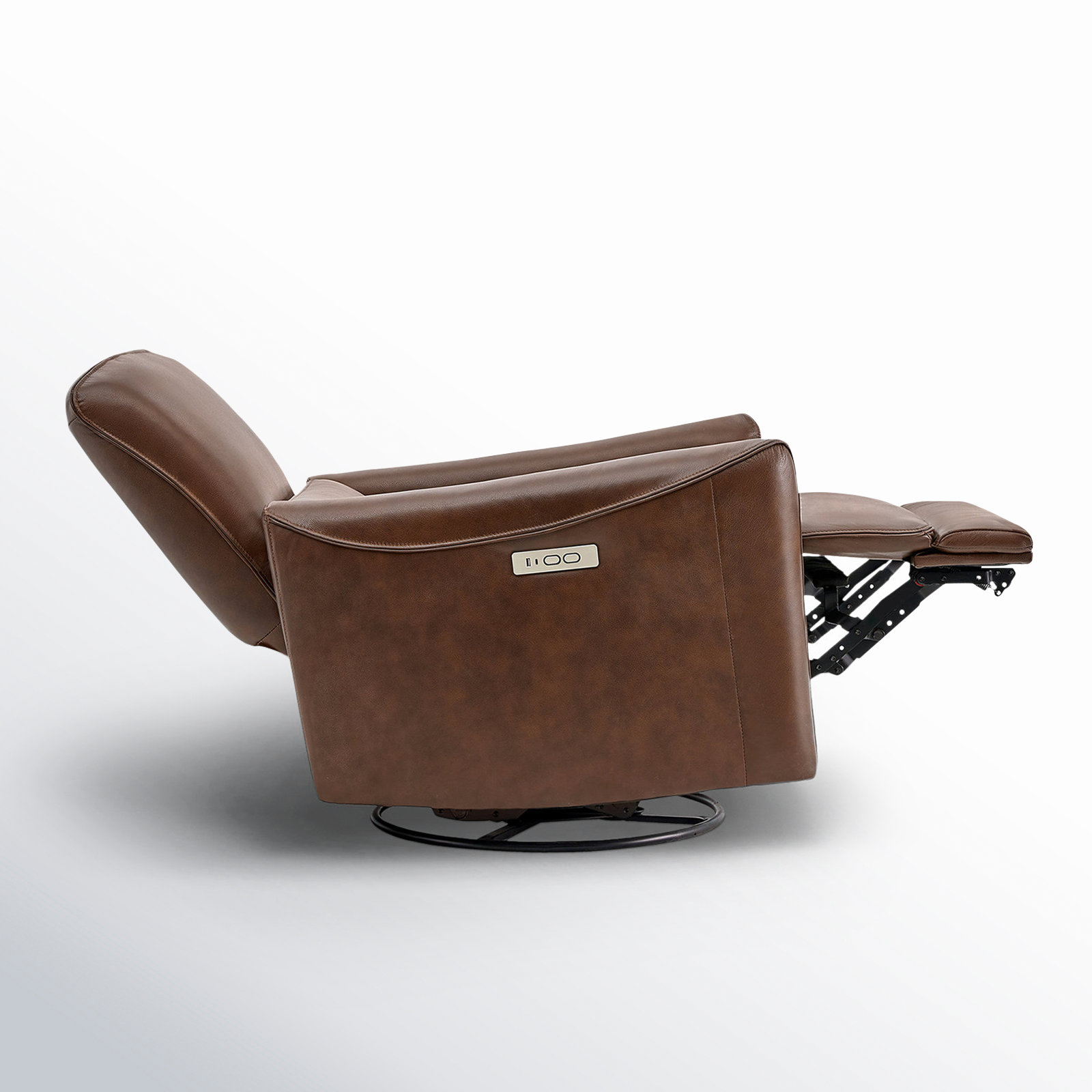 Santo Top Grain Genuine Leather Swivel Power Recliner, Impression Cognac Top Grain Leather