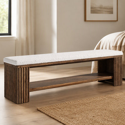 Banc de 63 po en bois massif, banc de bout rembourré moderne