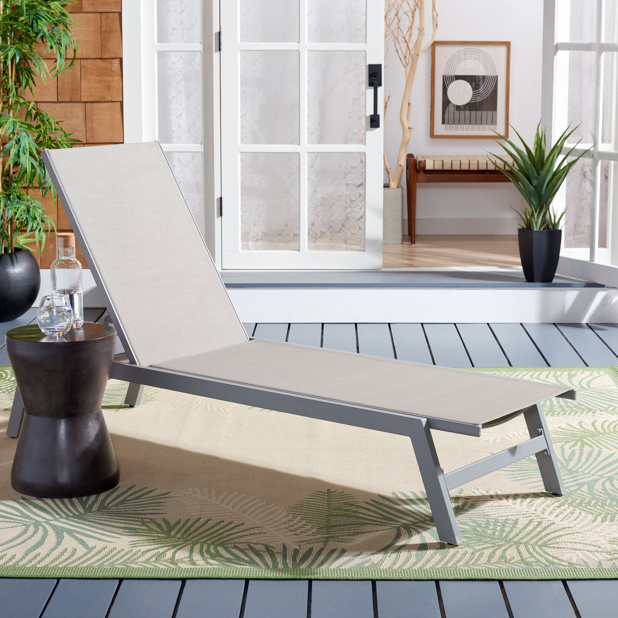 Yves 23.23" Outdoor Aluminum Chaise Lounge, Gray