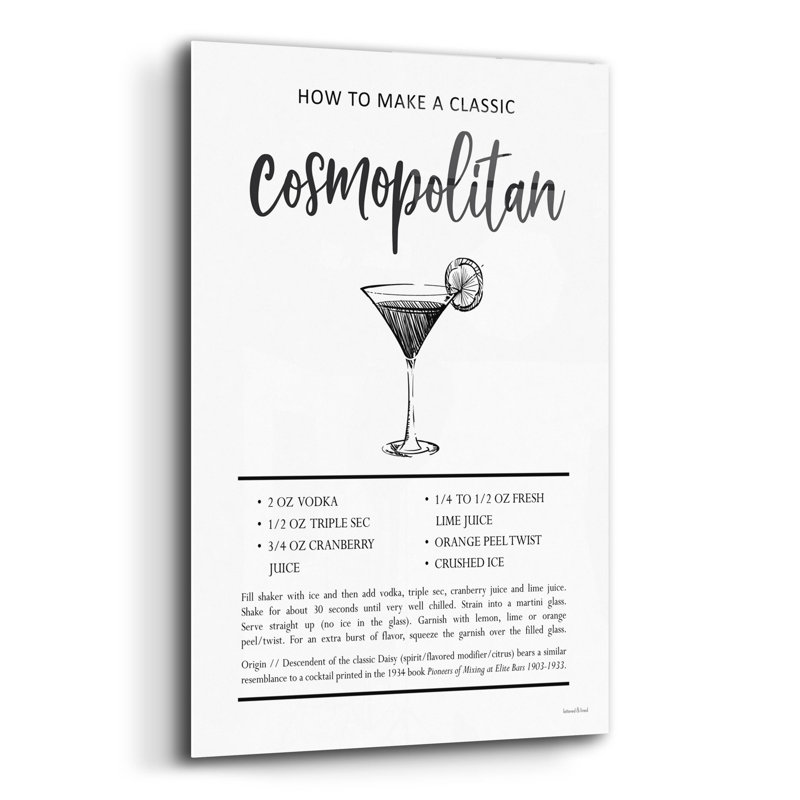  «Cosmopolitan» par Art mural en verre acrylique à lettres et doublé, 12 po x 16 po