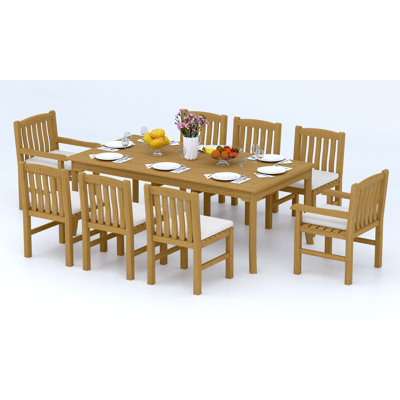 Ensemble de salle à manger 7 pièces en bois de teck de qualité A: table rectangulaire de 83 po et 6 chaises Devon (2 et 4 chaises sans accoudoirs) # 11DV1802