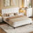 Full Size Bed Frame with Adjustable Height Headboard, Upholstered Platform Bed Frame with Vertical Channel Tufted Design, Sturdy Wooden Slats for Noise-Free Support, No Box Spring Needed, White-265766050-265766062