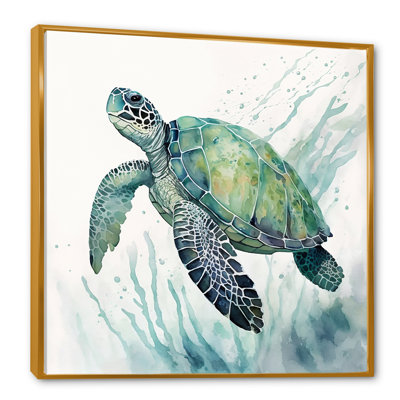 Aquarelle de tortue nageant IV - tortue, art mural