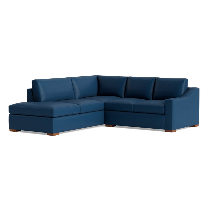 Lucca Leather Sectional, Left Hand Facing, Bison Deep Blue Top Grain Leather