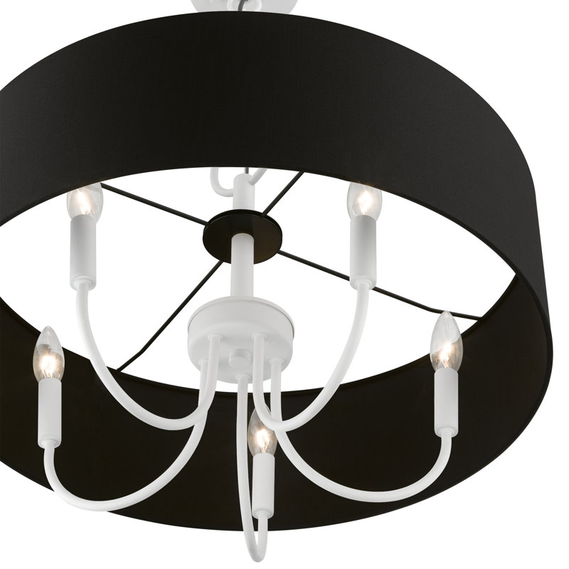 Lustre suspendu 5 lumières en laiton antique, Blanc