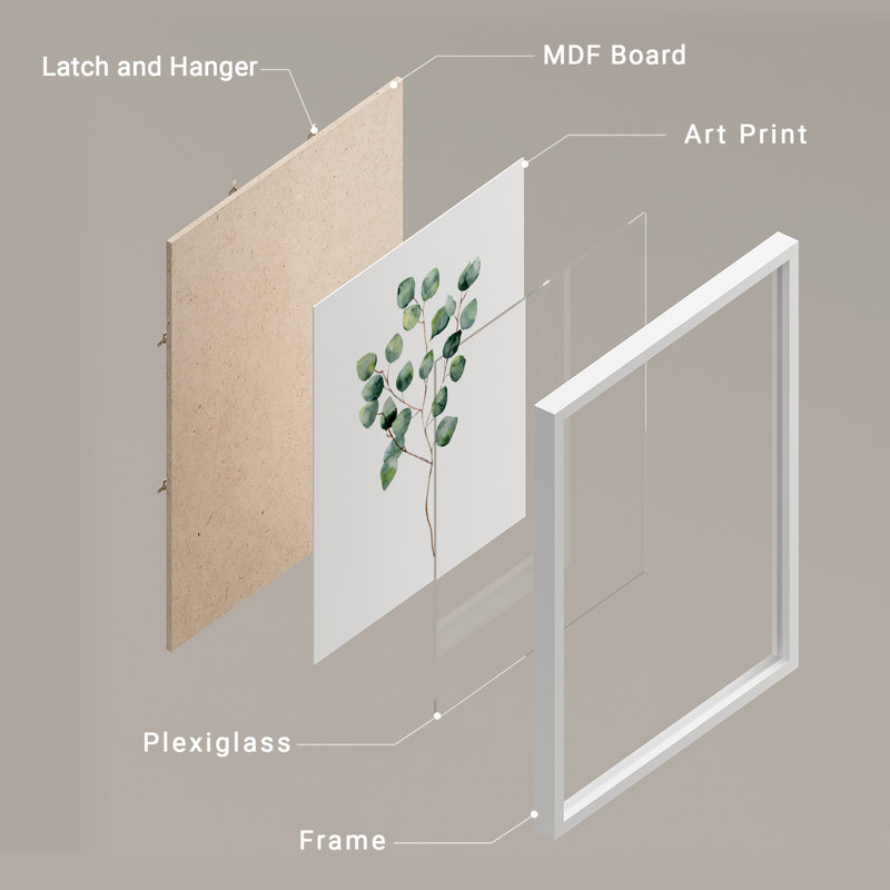 «Green Botanical Plants», œuvre d'art moderne, affiches encadrées, salle de bain, Blanc / Blanc, H 14 po x l 11 po