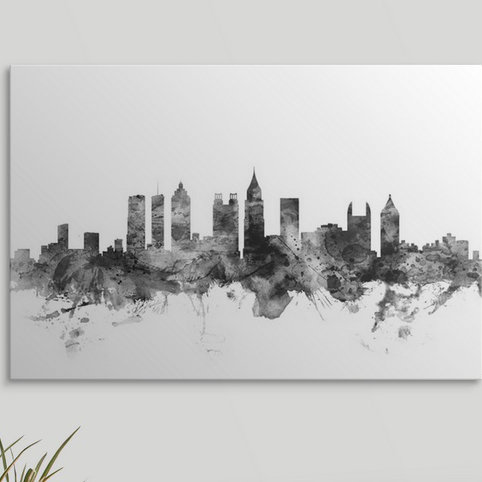 «Atlanta Georgia Skyline» par Francy, impression, Cadre blanc, H 20 po x l 26 po x P 1 po