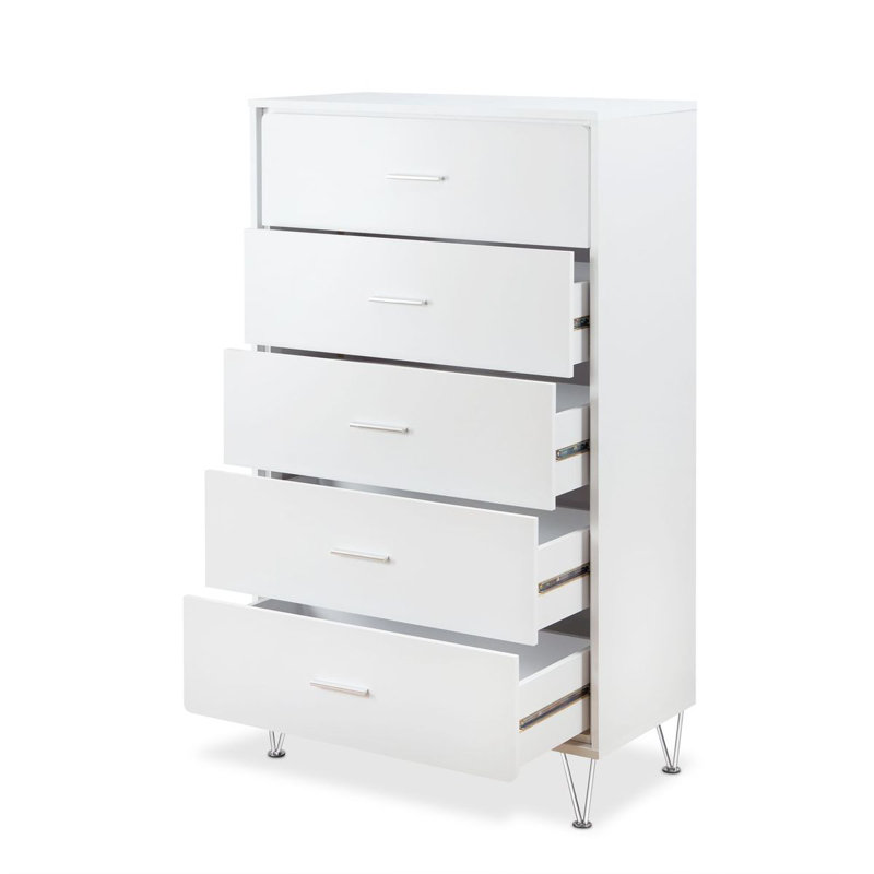 5 Drawer 32'' W Dresser Walnut Finish Drawer Chest, White, White
