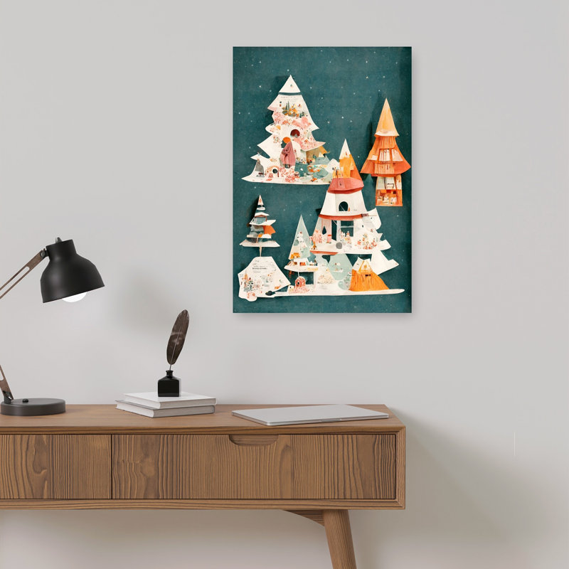 Enchanted Forest Homes, arbre de Noël moderne et coloré, forêt, impression d'art mural, 18" H x 12" W
