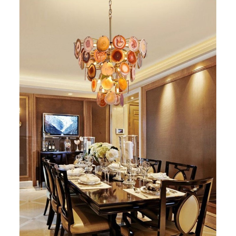 Lustre suspendu en agate Kallol Light, Bronze brossé, Bleu multicolore, 14” Length x 14” Width x 30” Height