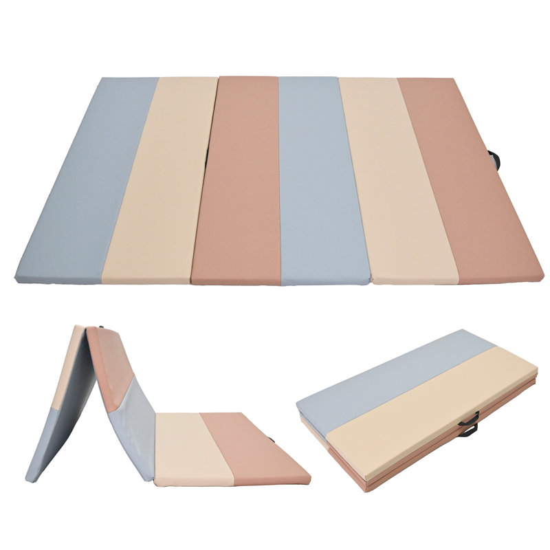 Tapis de gymnastique pliable 4 pi x 6 pi - Éléments, Bleu / brun clair / rose