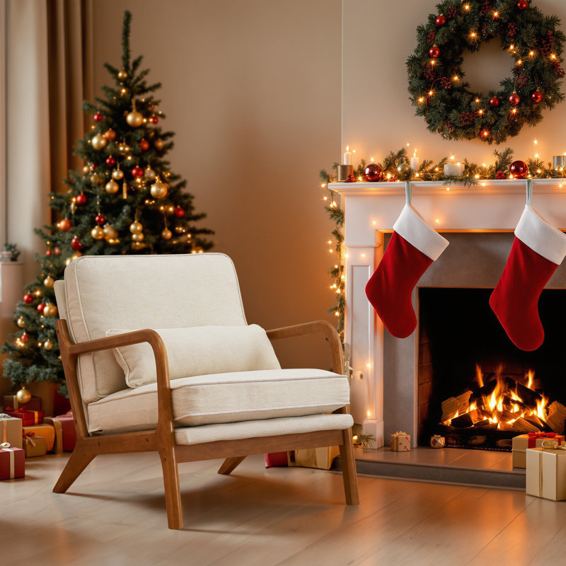 Upholstered Armchair, Off White Linen Blend