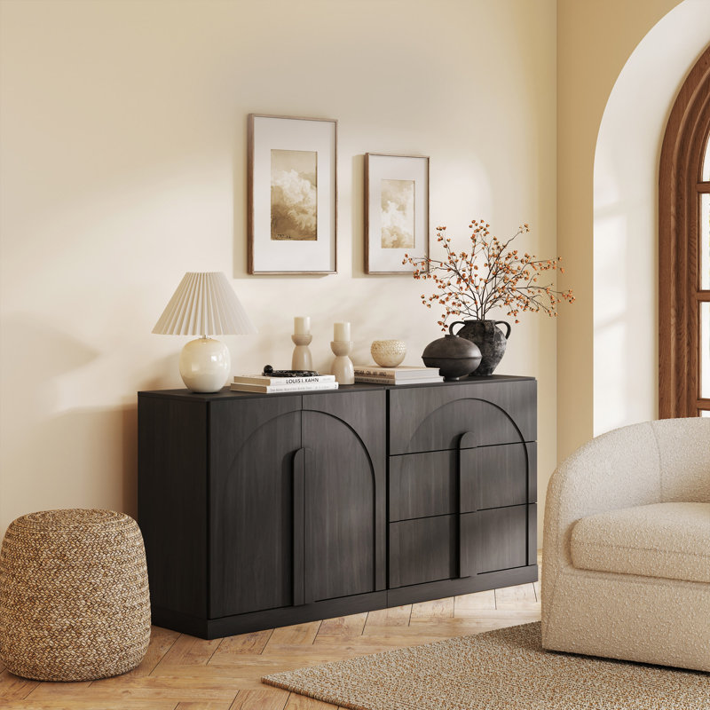 Buffet modulaire 2 pièces avec tablette et 3 tiroirs, ébène, Bijou Ebony BC