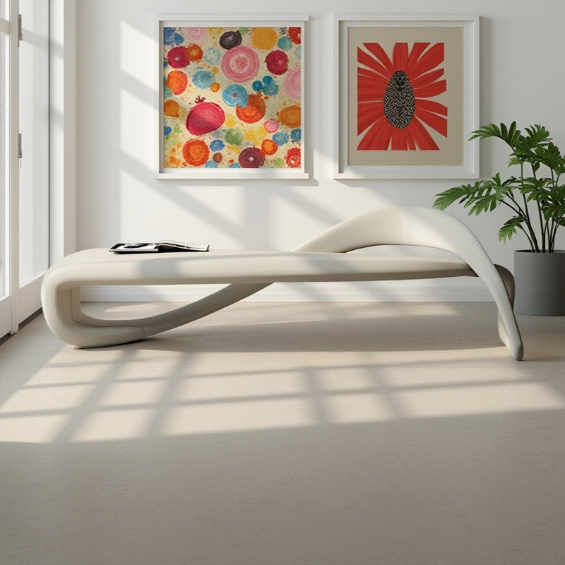 Modern-style white faux leather sofa bench, 16.14" H x 70.87" W x 18.11" D