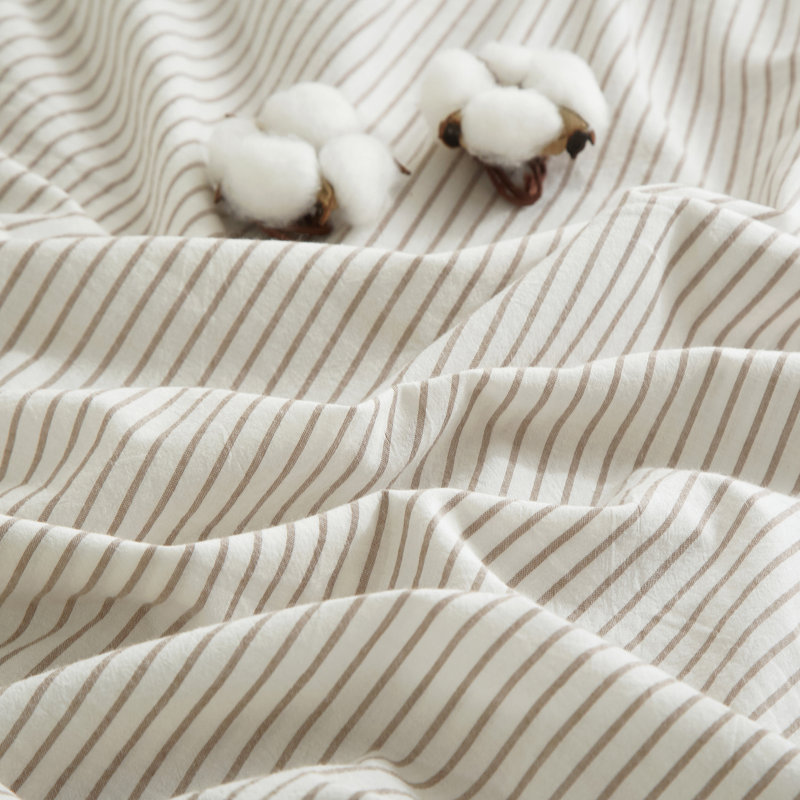 LIFETOWN Striped Duvet Cover Set,3 Pcs Breathable Durable 100% Washed Cotton Comforter Cover for All Seasons, Chic Linen Like Textured Bedding Set.