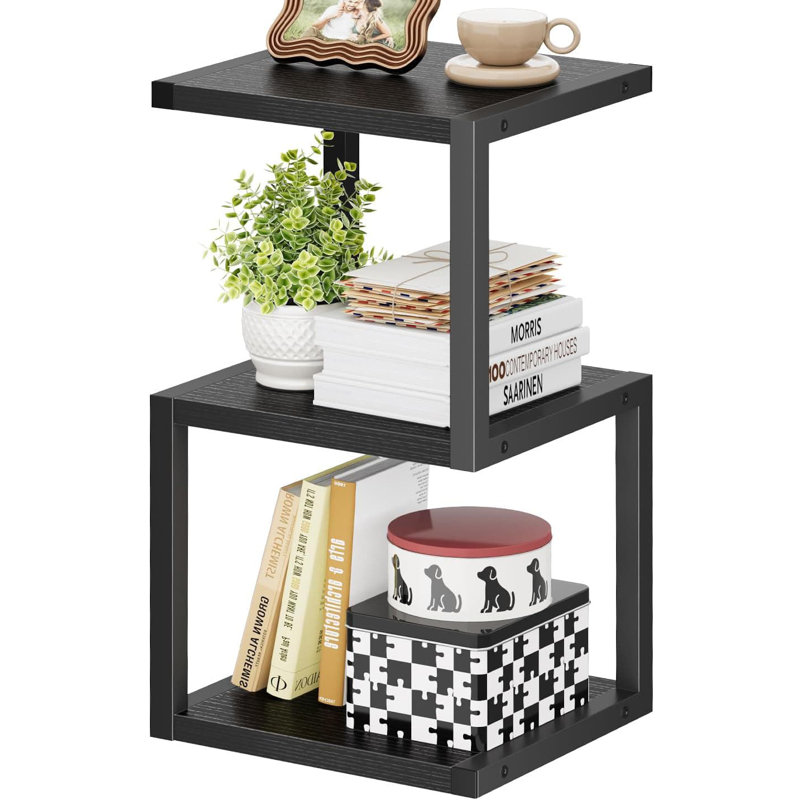 3-Tier S-Shape Side Table - Black (29.5'' Tall Small Spaces Nightstand, Easy Assembly), Black