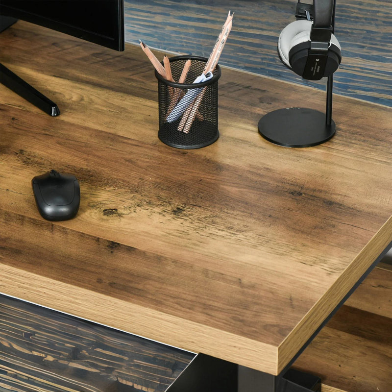 Daucourt 120cm W Rectangle Computer Desk Industrial Rustic Brown Home Office Furniture