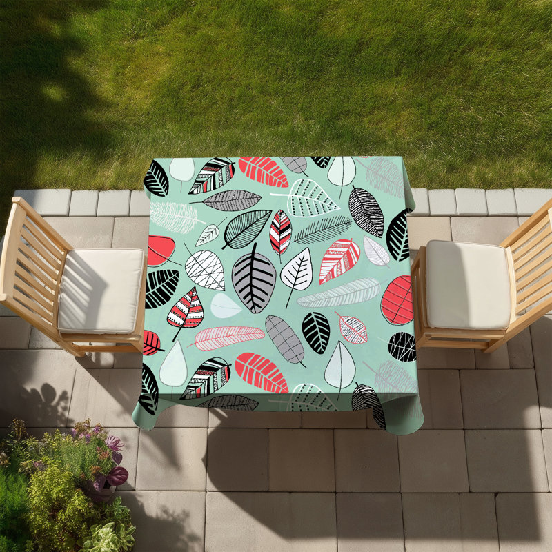 Turquoise Leaf Patterns Tablecloth | Indoor/Outdoor Decor