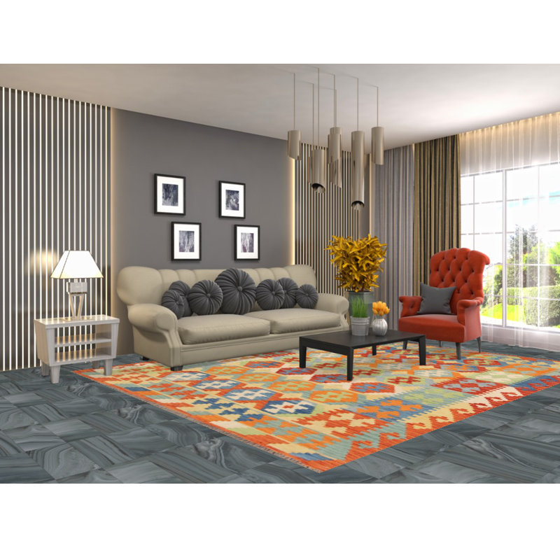 Tapis oriental multicolore Kilim 6 x 8