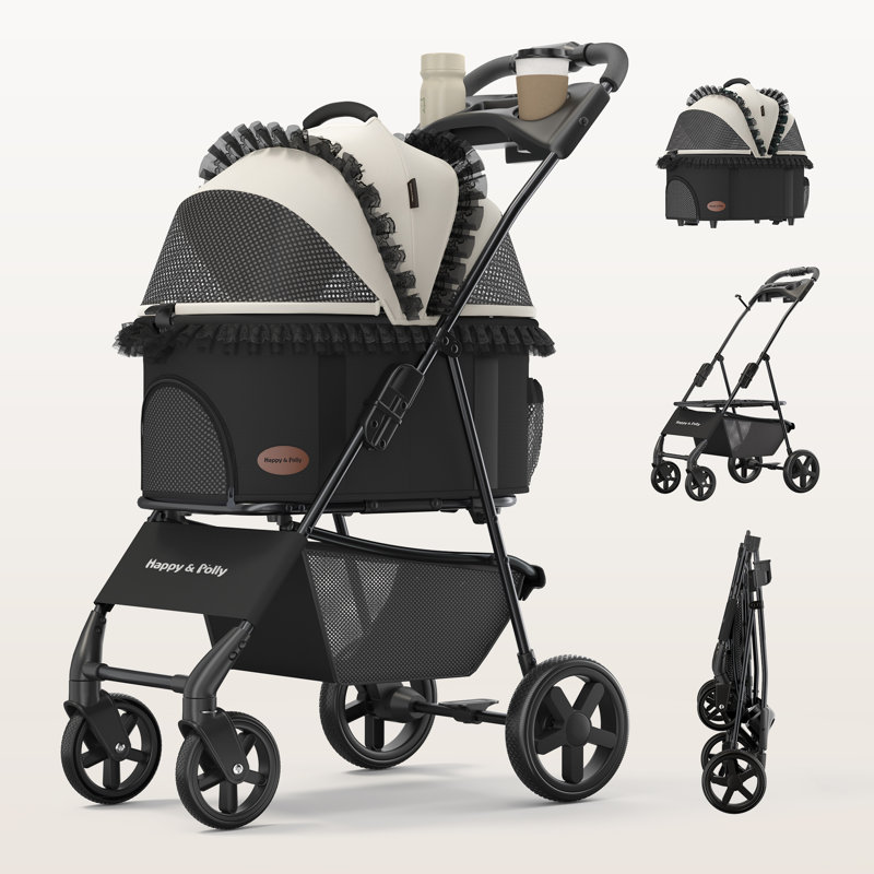 Poussette pliable pour chien de 39 po à 4 roues pour petits / moyens chiens - conception convertible 3-en-1 avec support amovible et mécanisme de pliage en un clic
