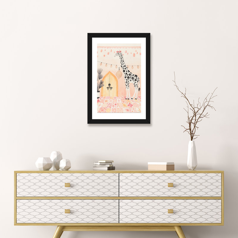 Girafe au Maroc, art encadré, H 24 po x l 16 po x P 1 po, Papier avec cadre noir