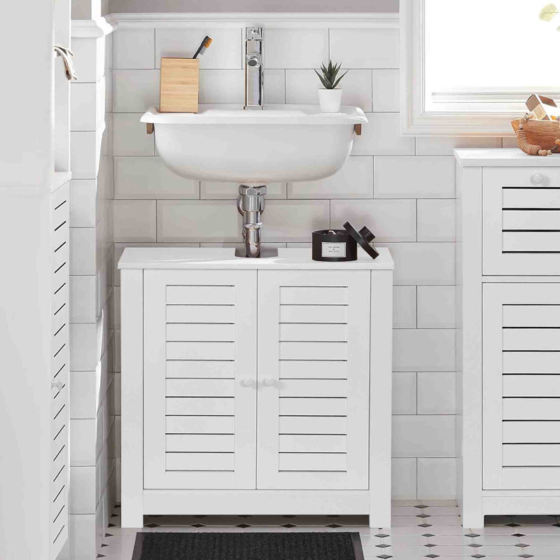 White Bathroom Vanity, Under Sink Cabinet with U-Shaped Cut-Out, Double Vented Doors, Space-Saving Design for Modern Bathrooms, Santorin Collection