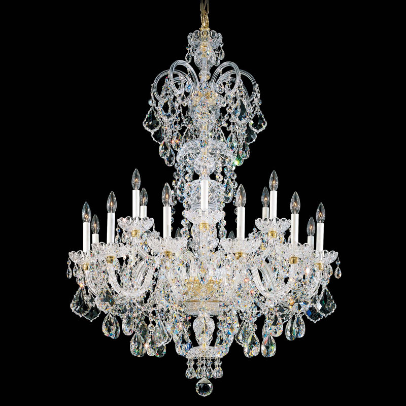 Olde World 23 Light 36in x 52in Chandelier in Silver with Clear Heritage Handcut Crystals, Gold, Chinese (K9)