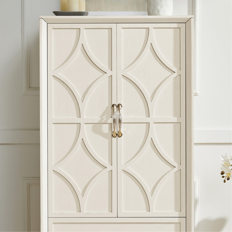 Grande armoire de rangement Mid-Century moderne avec tablettes et tiroirs réglables, Blanc antique