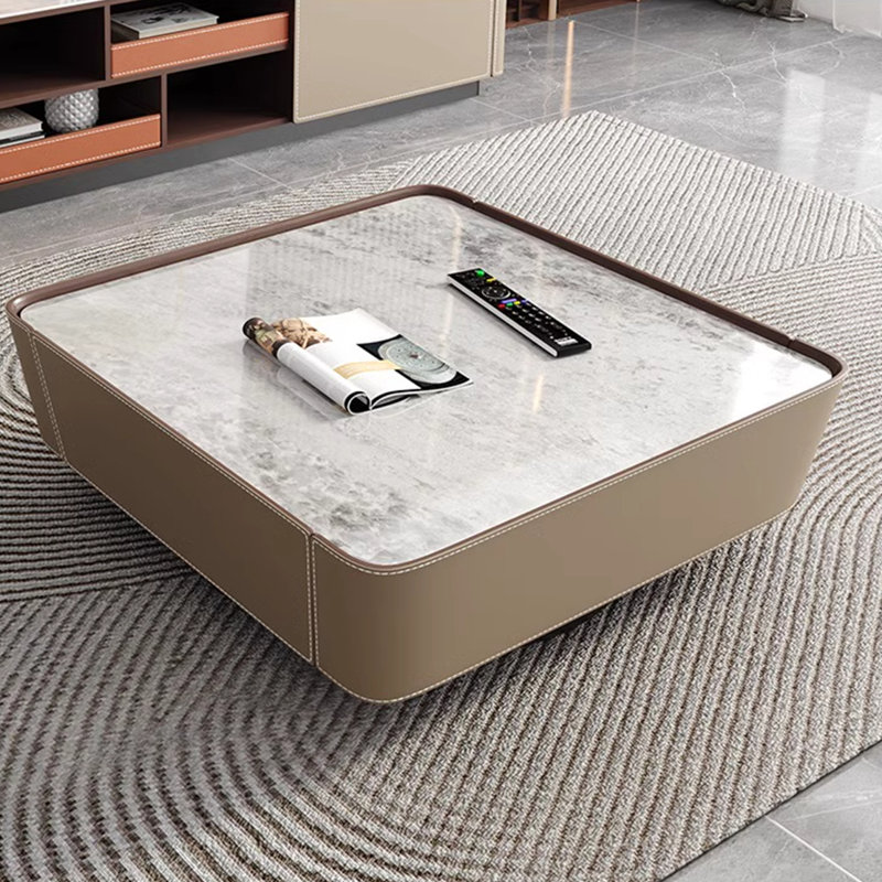 Table à thé de style luxueux en cuir Rock, H 13,8 po x L 35,4 po x l 35,4 po