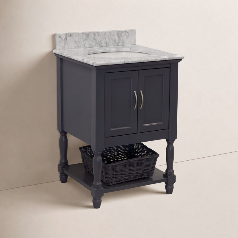 Ensemble de meuble-lavabo simple de l 24 po x P 22 po Hampton, Gris anthracite, Marbre de Carrare