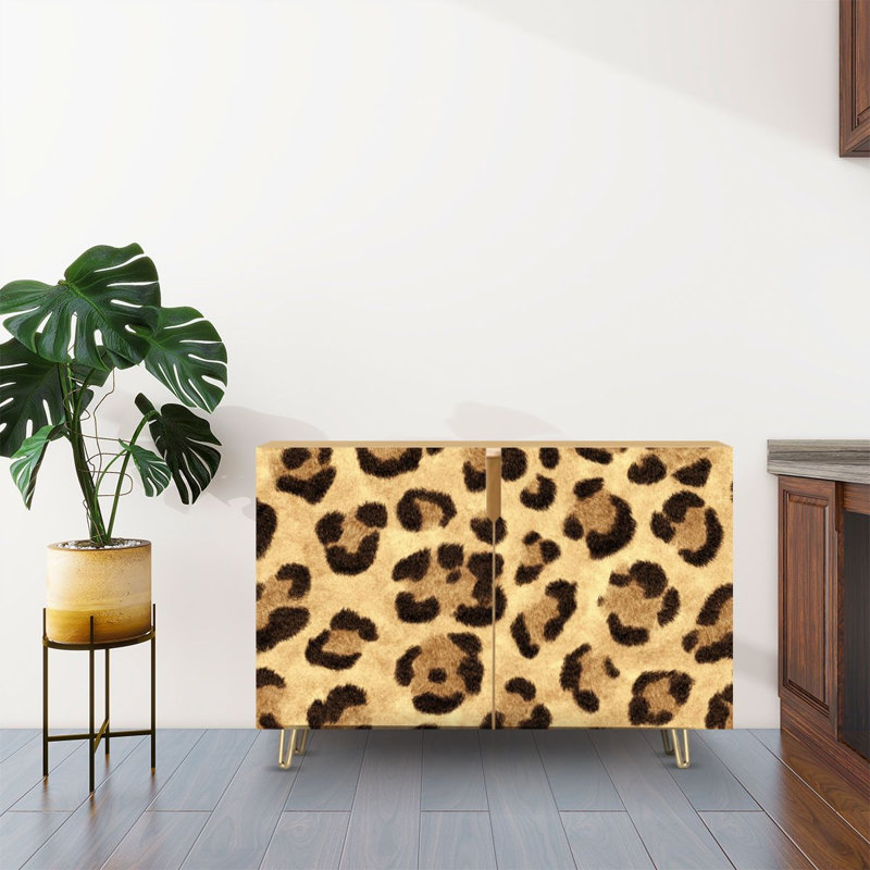 Buffet Buffet avec rangement Peau de léopard tendance avec 2 portes pour le salon et la cuisine