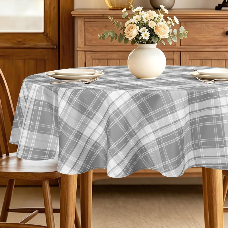 Nappe ronde imperméable à carreaux imprimés (1 pièce), 80" Round, Black