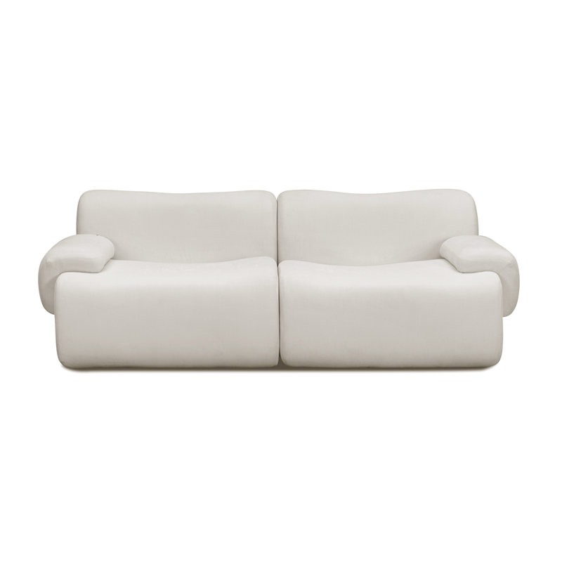 Chue Cream Upcycled Fabric Modular Loveseat, Cream Polyester Blend