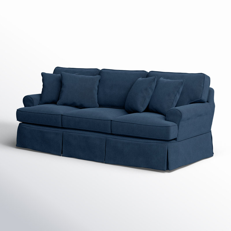 Pike 85" Rolled Arm Slipcovered Sofa with Reversible Cushions, Navy Blue