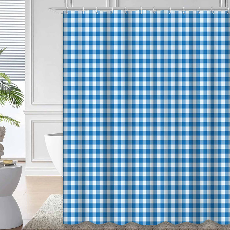 Rideau de douche blanc à motif de nappe blanche avec 12 crochets Gingham, L 72 po x l 78 po