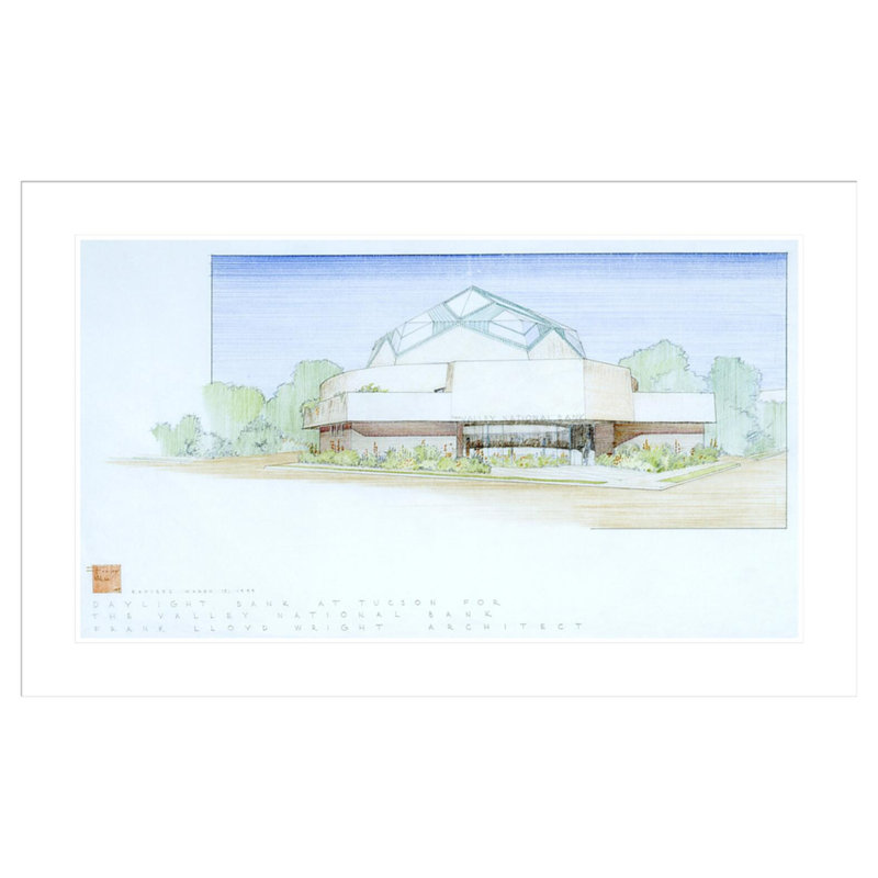 «Valley National Bank Phoenix AZ» (projet) par Frank Lloyd Wright - reproduction d'art encadrée, H 26,38 po x l 41,5 po
