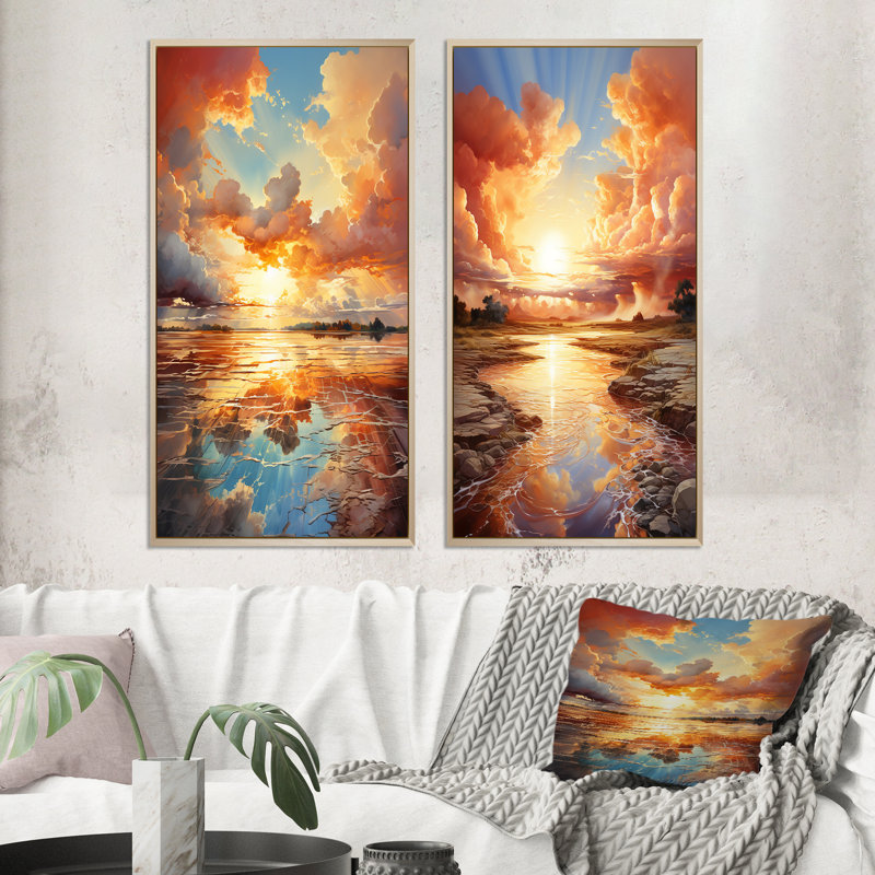 «Clouds Coastal Horizons» 2 - Pièces sur, Encadrement brun, H 40 po x l 40 po