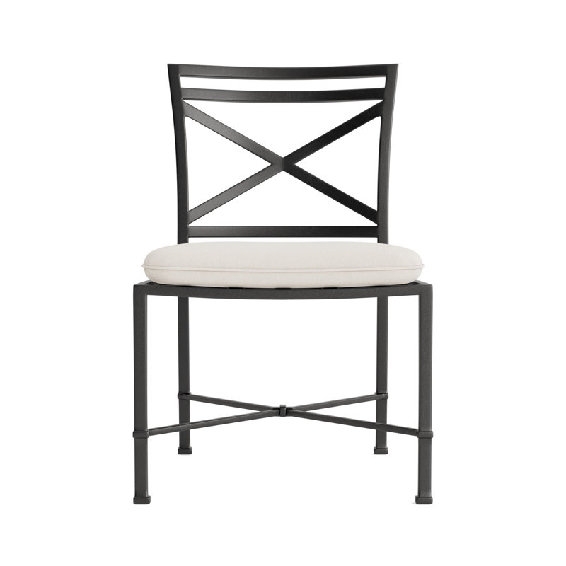 Venetian Outdoor Dining Side Chair, Fusion Natural, Textured Pewter, Tan