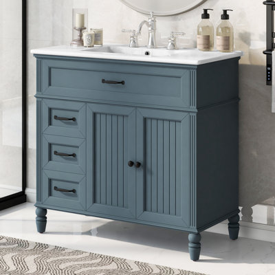 Meuble-lavabo traditionnel 36 po avec lavabo en céramique lisse et fabrication en bois massif Umberly