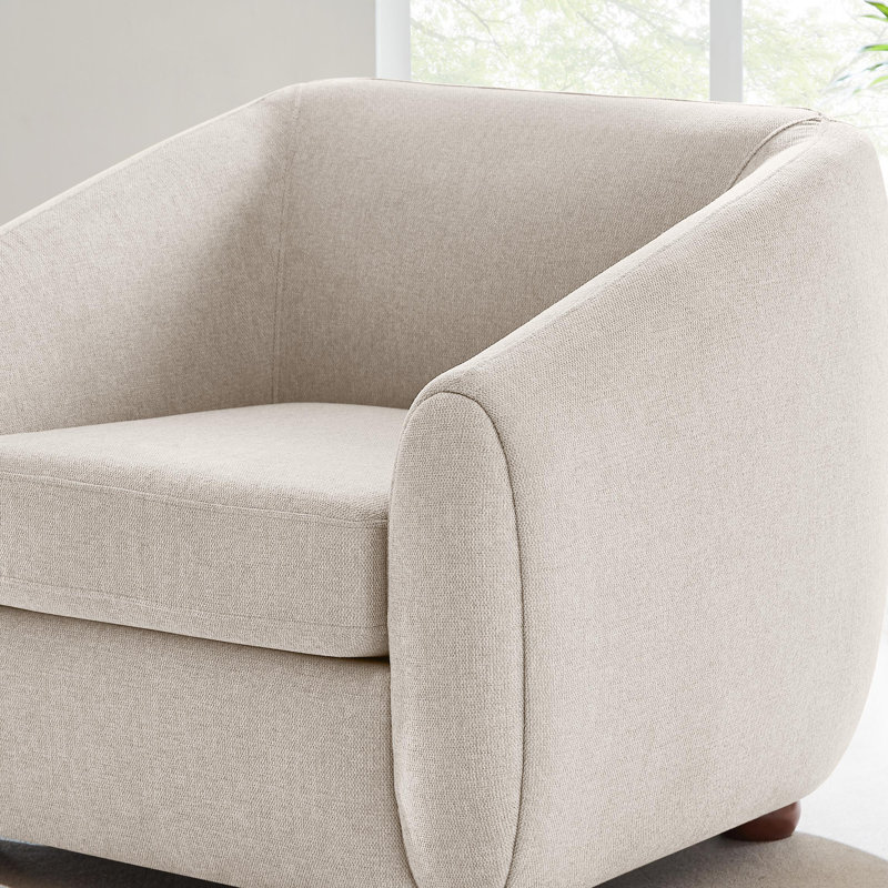Fauteuil demi-tonneau en polyester 36,6 po Mykel, Mélange de polyester blanc fumée