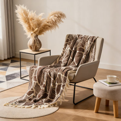 Jeté réversible en chenille et coton, couverture décorative tissée légère pour canapé, lit, canapé et utilisation extérieure avec bordure à pampilles