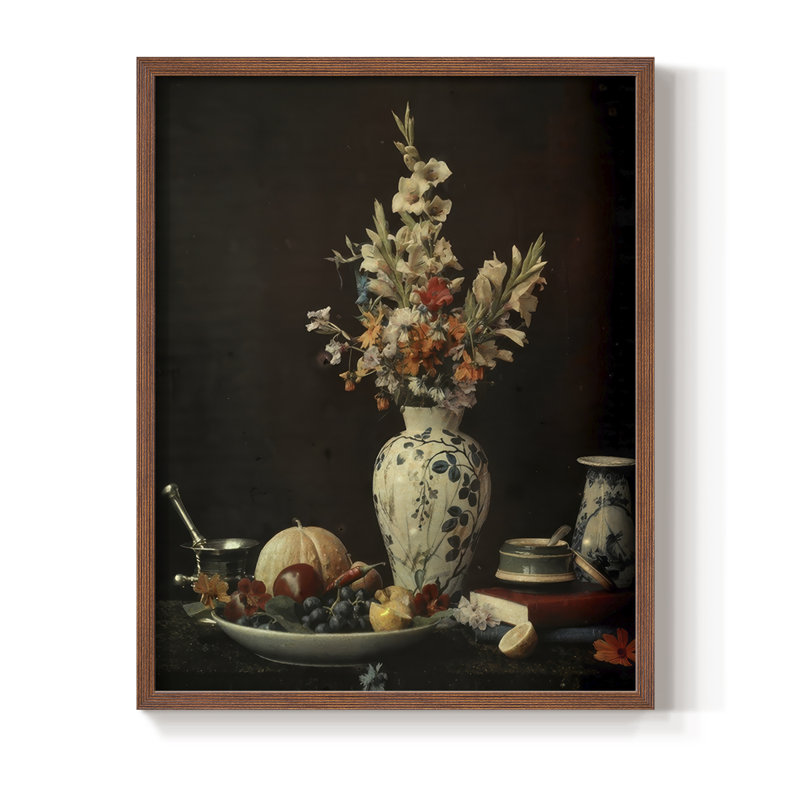 «Moody Still Life I», reproduction encadrée - bois massif, H 30 po x l 24 po, Noyer