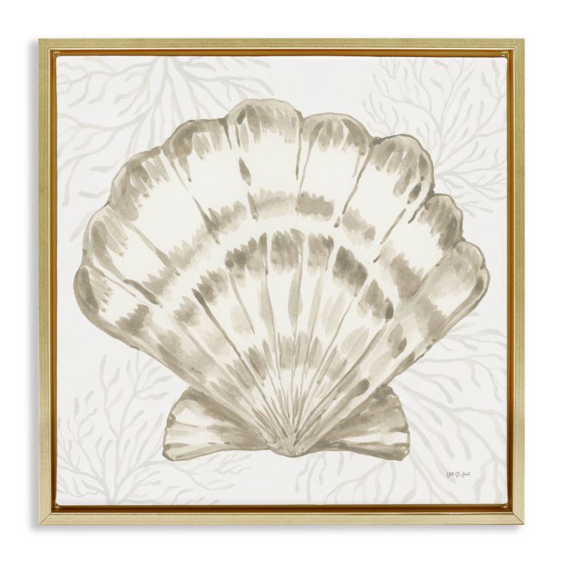 Art mural sur toile Clam Shell & Neutral Coral, H 25 po x l 25 po, Cadre flottant métallique doré