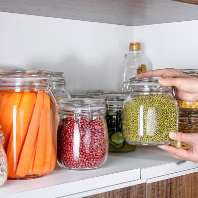 Ensemble de 3 pots de rangement en verre carrés de 1 L, contenants de cuisine transparents et hermétiques avec étiquettes de tableau réutilisables