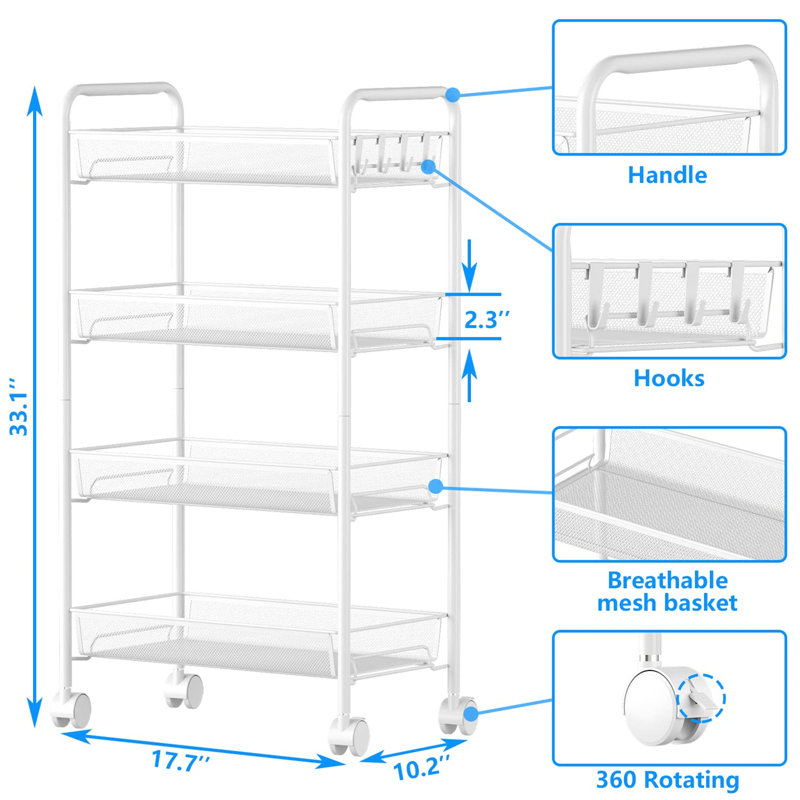Elish Kitchen Cart, White