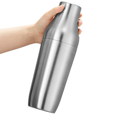 Kitessensu Hybrid Cocktail Shaker | Vacuum Insulated Stainless Steel Martini Shaker with Double Wall Martini Cup | Integrated Measuring System | Tumbler Lid & Cocktail Recipes Included | Silver