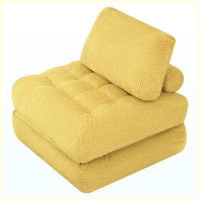 Pouf en velours côtelé de 160 cm, mini canapé moelleux et confortable, idéal pour le salon, la chambre et la chambre d'étudiant - Jaune